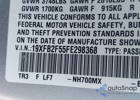 2015 Honda Civic Lx z USA, uszkodzony, nr VIN 19XFB2F55FE298368